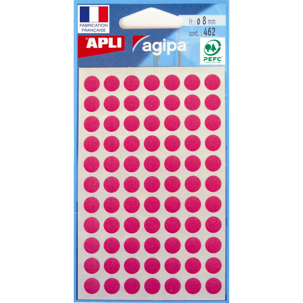 Gommettes auto-adhésives - 8mm - 462 étiquettes - Rose - Apli