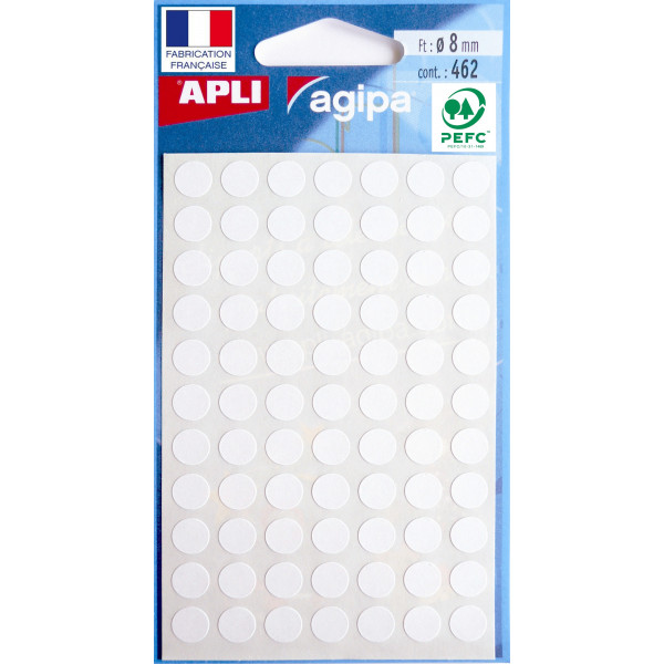 Gommettes auto-adhésives - 8mm - 539 étiquettes - Blanche - Apli