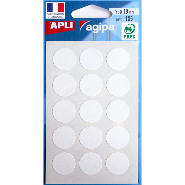 Gommettes auto-adhésives - 19mm - 105 étiquettes - Blanche - Apli