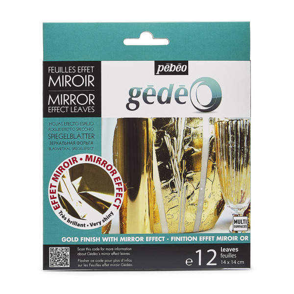 photo-Feuilles à dorer - Effet miroir - Or - 14x14cm - 12 feuilles - Pébéo - Gédéo