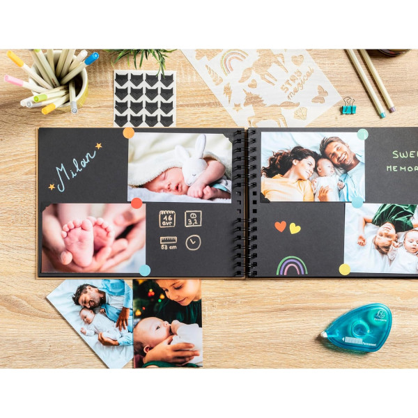 Album de scrapbooking - 32x22cm - Noir - Inclus stickers, feutres, pochoirs, coins photos - Exacompta