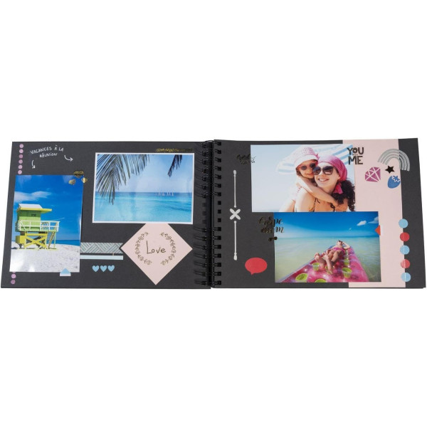 Album de scrapbooking - 32x22cm - Noir - Inclus stickers, feutres, pochoirs, coins photos - Exacompta