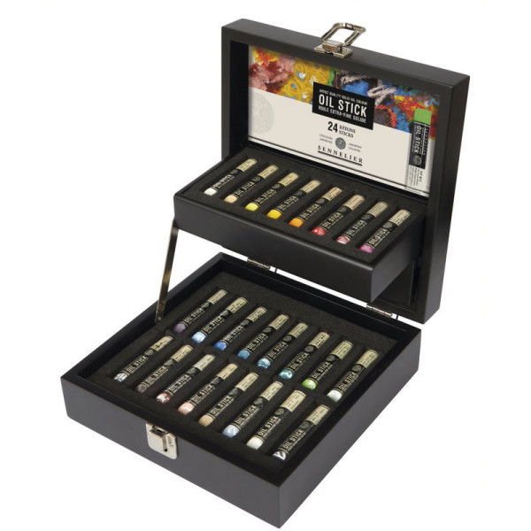 photo-Oil stick - Sennelier - Coffret bois - 24 bâtons - Couleurs assorties - Beaux-Arts