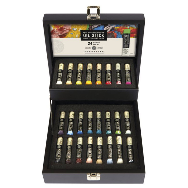Oil stick - Sennelier - Coffret bois - 24 bâtons - Couleurs assorties - Beaux-Arts
