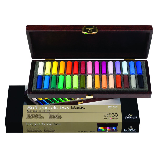 photo-Pastels tendres - Coffret en bois - 30 couleurs assorties - Rembrandt - Beaux-arts