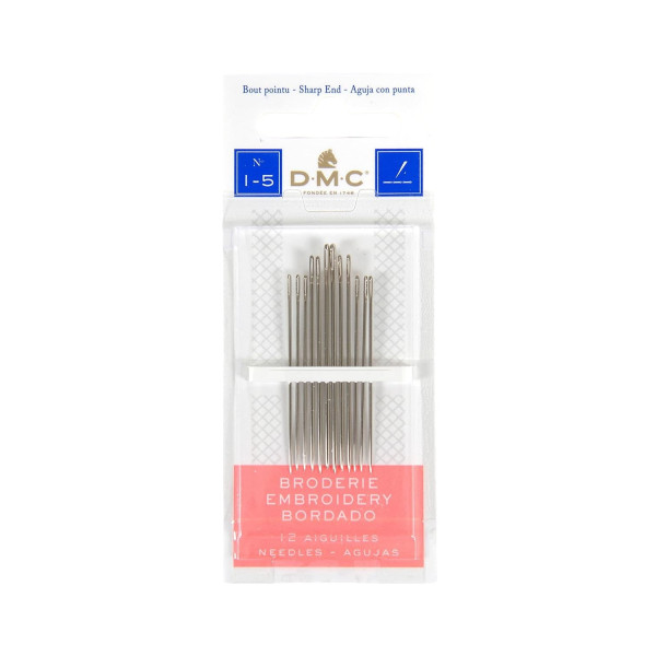 photo-Aiguilles à broder - N° 1,3 et 5 - Acier nickelé - DMC - Broderie - Lot de 12 aiguilles