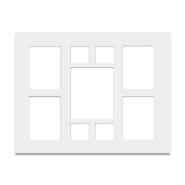 photo-Passe-partout - Blanc - Pêle-mêle - 40x50 - 9 ouvertures - Pour cadre - Encadrement