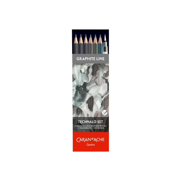 photo-Crayons graphite - Aquarellable - Coffret 6 crayons + pinceau à eau - Carand' Ache