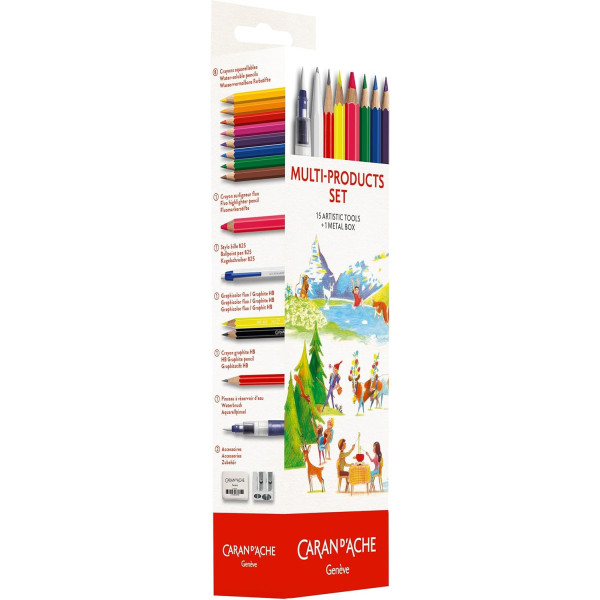 photo-Coffret - 16 pièces - Crayons + pinceau à réservoir + accessoires - Carand'Ache
