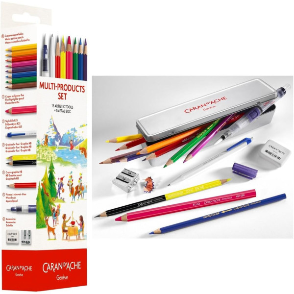Coffret - 16 pièces - Crayons + pinceau à réservoir + accessoires - Carand'Ache