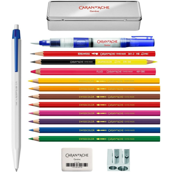 Coffret - 16 pièces - Crayons + pinceau à réservoir + accessoires - Carand'Ache