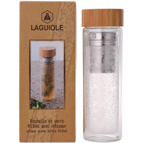 Bouteille en verre avec infuseur et couvercle en bambou Laguiole pas cher