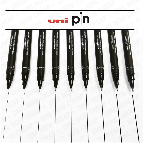 Lot de 9 feutres de dessin Uni Pin - Noir - Uni-ball pas cher