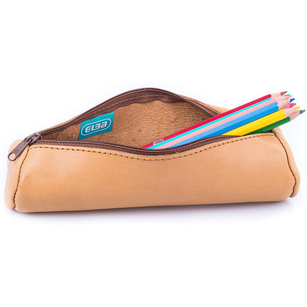 Trousse fourre-tout ronde 6 x 21 cm cuir véritable Elba