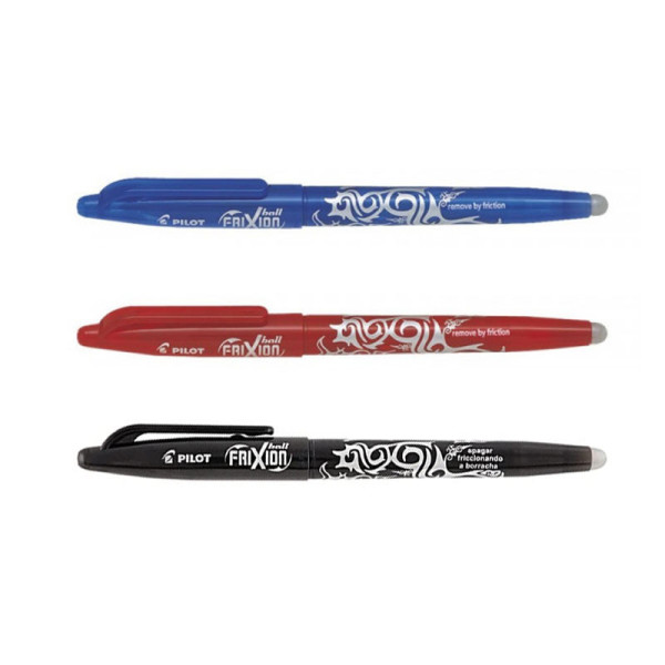 Lot de 3 stylos FriXion Ball pointe moyenne 0.7mm bleu rouge noir Pilot