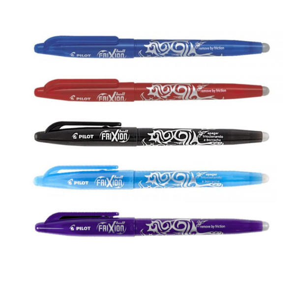 Lot de 5 stylos FriXion Ball pointe moyenne 0.7mm bleu rouge noir turquoise violet Pilot