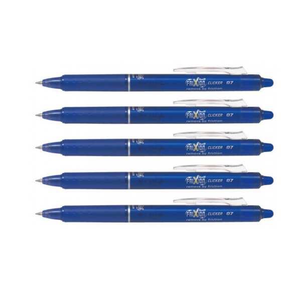 Lot de 5 stylos FriXion Ball Clicker pointe moyenne 0.7mm bleu Pilot