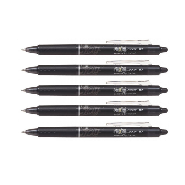 Lot de 5 stylos FriXion Ball Clicker pointe moyenne 0.7mm noir Pilot