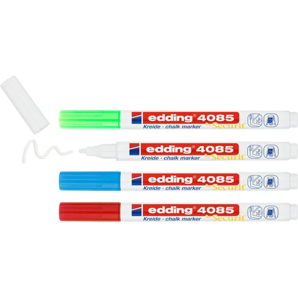 Lot de 4 marqueurs craie liquide Edding 4085 pointe ogive couleurs vives
