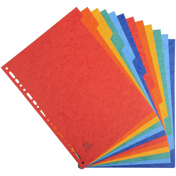Lot de 2 intercalaires A4 - 12 Positions - Carte Lustrée 225G - Exacompta