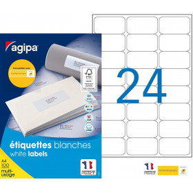 2400 Étiquettes Blanches - A4 - 63,5x33,9Mm - Multi-Usage - Agipa pas cher