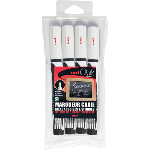 Lot de 4 marqueurs craies Uni Chalk pointe conique coloris blanc
