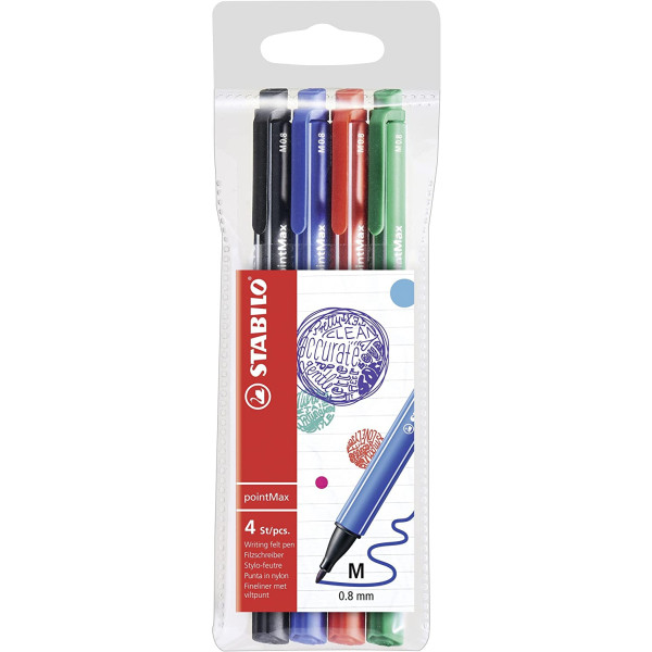photo-Pochette de 4 stylos-feutres STABILO pointMax - pointe moyenne - coloris classique