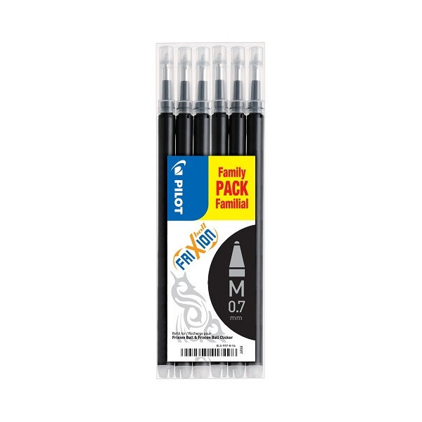 Lot de 6 recharges FriXion pointe moyenne 0,7mm noir Pilot