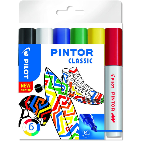 Pochette de 6 marqueurs peinture multi supports Pintor Pilot coloris classiques