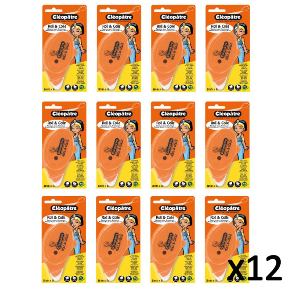 Lot de 12 rollers dévidoir de colle permanente Roll&Colle Cléopâtre