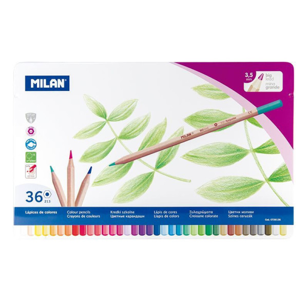 Boîte métal de 36 crayons de couleur mine de 3,5mm Milan