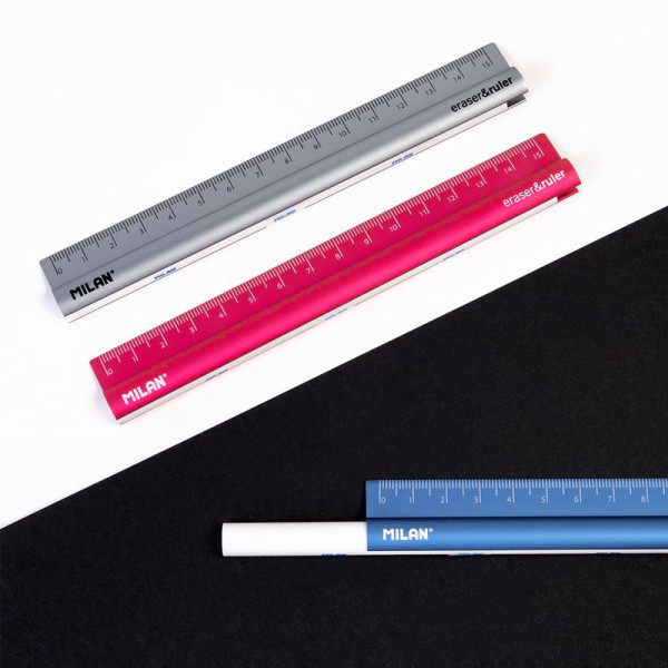 Règle en métal 15 cm avec gomme blanche intégrée Milan