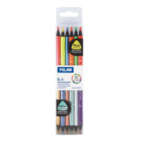 Pochette de 6 crayons bicolores corps triangulaire assortiment