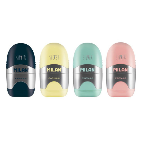 Boîtier taille-crayons et gomme Capsule Silver Milan