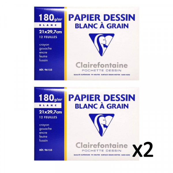 Lot de 2 pochettes papier dessin à grain blanc Clairefontaine
