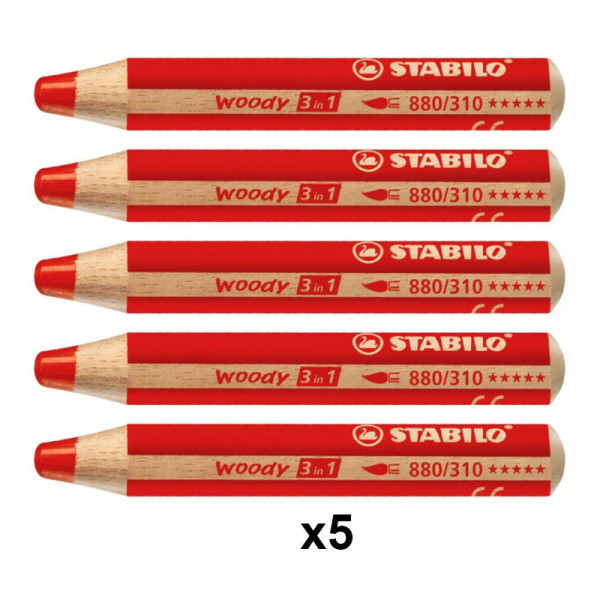 Lot de 5 crayons de couleur Woody Rouge - Stabilo