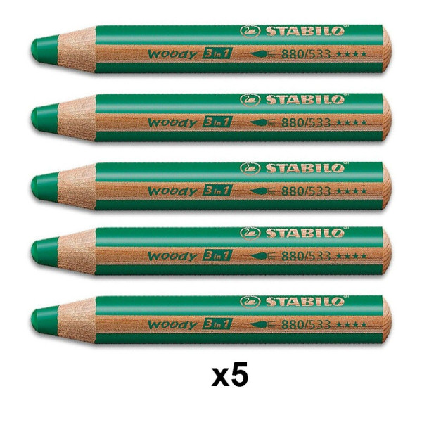 Lot de 5 crayons de couleur Woody 3in1 Vert - STABILO