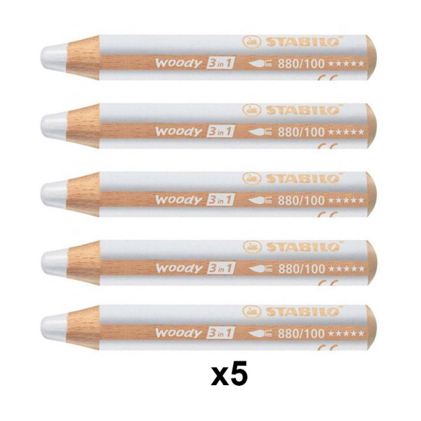 Lot de 5 crayons de couleur Woody 3in1 Blanc - STABILO