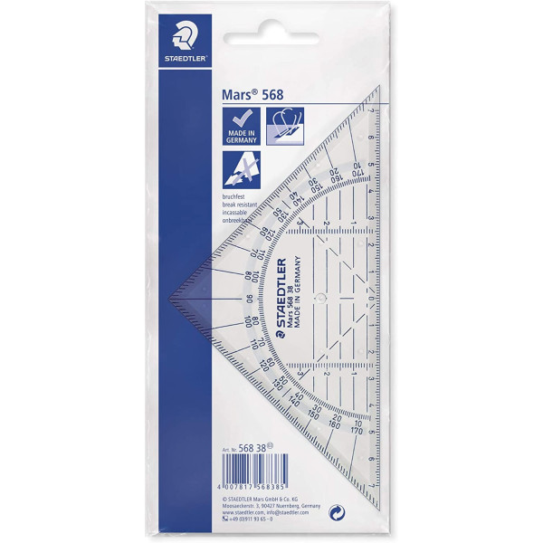 Equerre géométrique 16 cm avec rapporteur plastique Staedtler 568 38 Mars