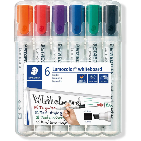 Etui de 6 marqueurs pour tableau blanc effaçable à sec pointe biseautée Staedtler