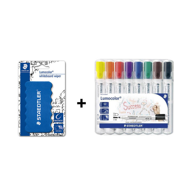 Lot de 8 marqueurs Lumocolor pour tableau blanc + 1 brosse magnétique Staedtler