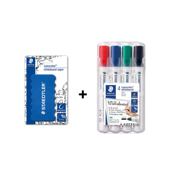 Lot de 4 marqueurs Lumocolor pour tableau blanc + 1 brosse magnétique Staedtler
