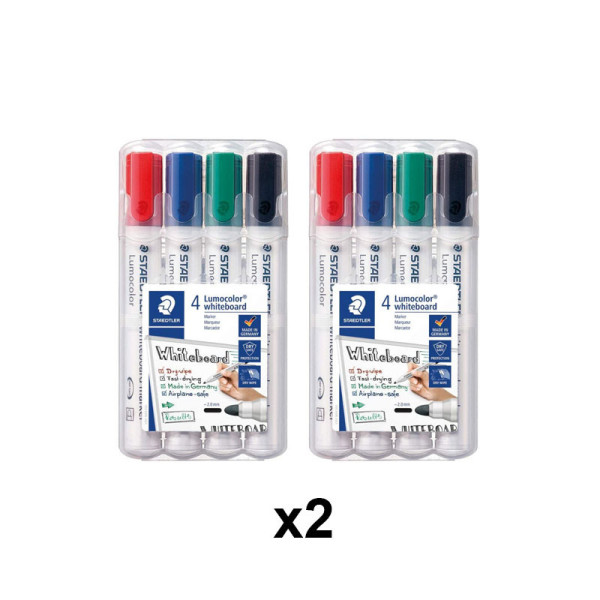 Lot de 2 étuis de 4 marqueurs  Effaçable À Sec - Lumocolor Whiteboard Marker Staedtler
