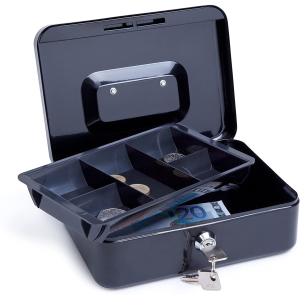 Caisse à monnaie en acier 5 compartiments 20 cm noir Rapesco