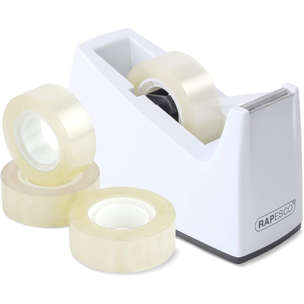 Dévidoir ruban adhésif + 4 rouleaux Rapesco couleur blanc