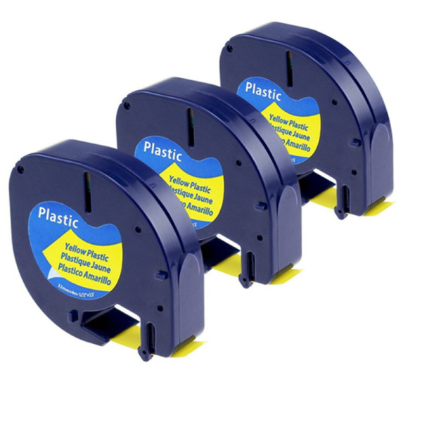 Lot de 3 rubans compatibles pour titreuse Dymo 91202 12mm/4m plastique noir sur jaune