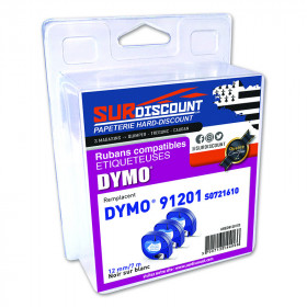 Lot de 3 rubans compatibles pour titreuse Dymo 91202 12mm/4m plastique noir sur blanc
