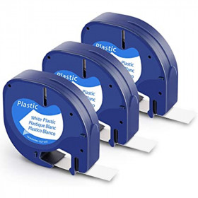 Lot de 3 rubans compatibles pour titreuse Dymo 91201 12mm/4m plastique noir sur blanc