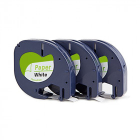 Lot de 3 rubans compatibles pour titreuse Dymo 91200 12mm/4m papier noir sur blanc