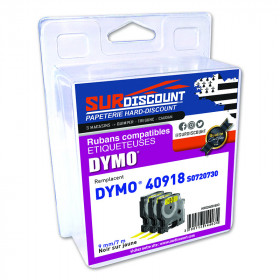 Lot de 3 rubans compatibles pour titreuse Dymo 40918 9mm/7m plastique noir sur blanc